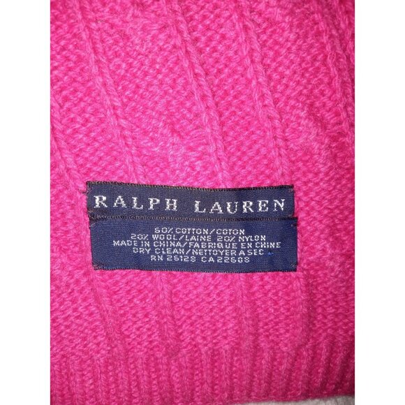 Ralph Lauren Women's Cable Sweater Scarf Pink Green Logo - Picture 3 of 3
